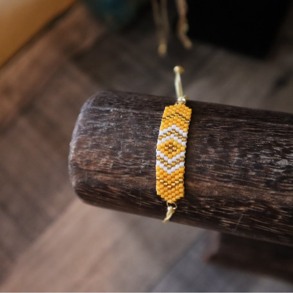 Orange and Gold Miyuki Seed Beaded Aztec Bracelet